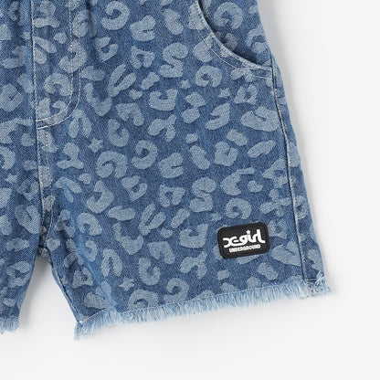 日本童裝 X-girl Stages 豹紋提花牛仔短褲 90-140cm 女童款 夏季 PANTS