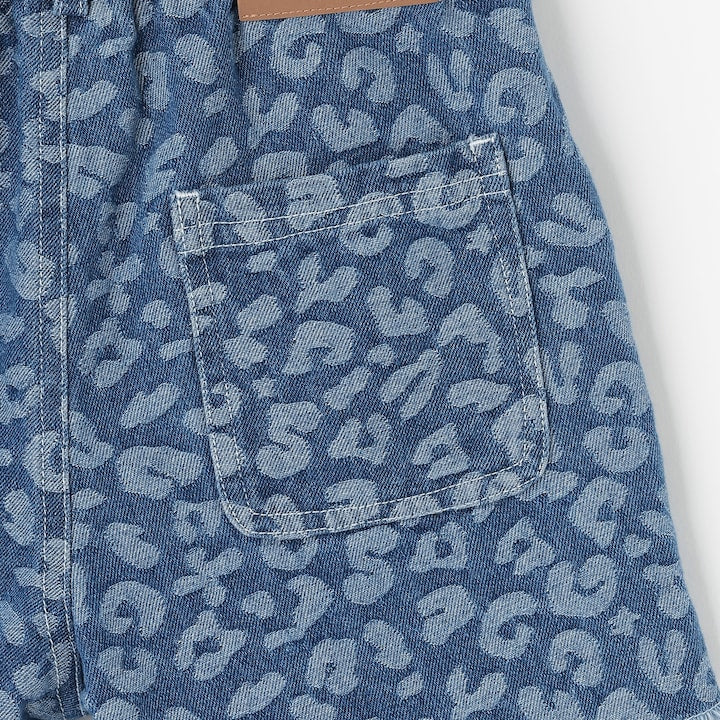 日本童裝 X-girl Stages 豹紋提花牛仔短褲 90-140cm 女童款 夏季 PANTS