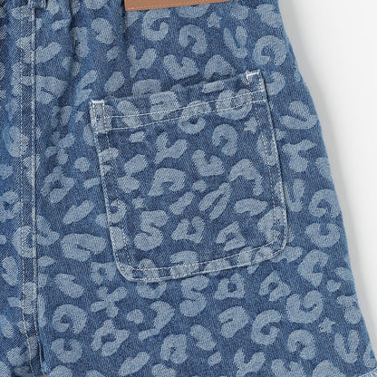 日本童裝 X-girl Stages 豹紋提花牛仔短褲 90-140cm 女童款 夏季 PANTS