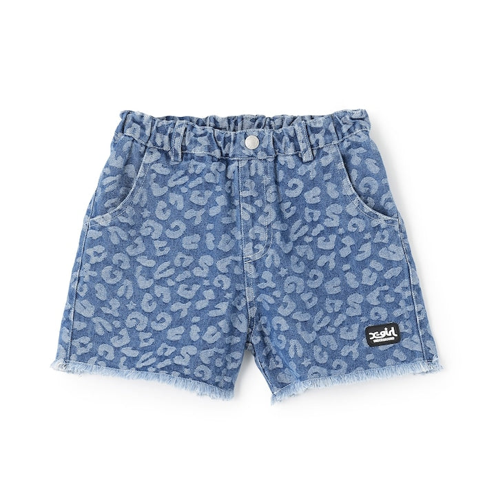 日本童裝 X-girl Stages 豹紋提花牛仔短褲 90-140cm 女童款 夏季 PANTS