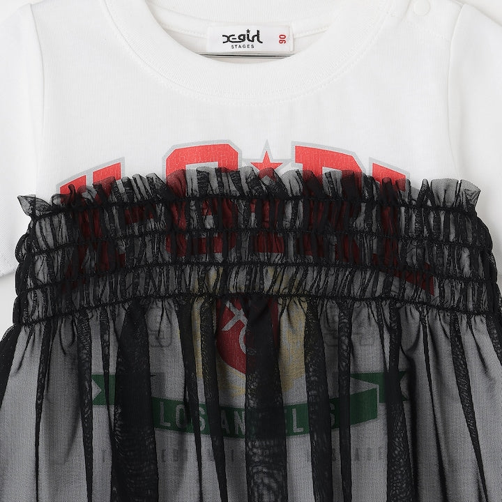 日本童裝 X-girl Stages 防UV LOGO薄紗拼接上衣 90-140cm 女童款 夏季 TOPS