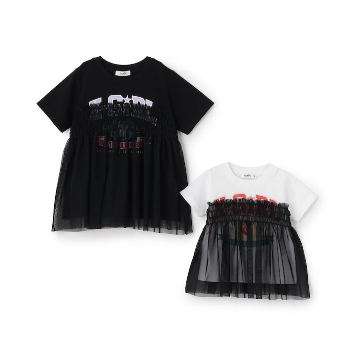 日本童裝 X-girl Stages 防UV LOGO薄紗拼接上衣 90-140cm 女童款 夏季 TOPS