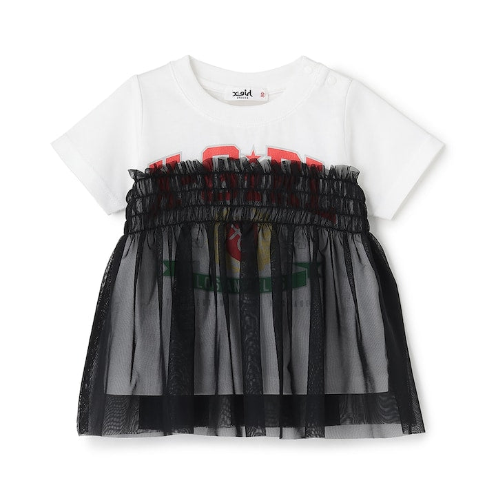 日本童裝 X-girl Stages 防UV LOGO薄紗拼接上衣 90-140cm 女童款 夏季 TOPS