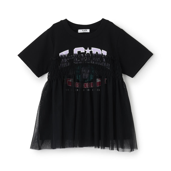 日本童裝 X-girl Stages 防UV LOGO薄紗拼接上衣 90-140cm 女童款 夏季 TOPS