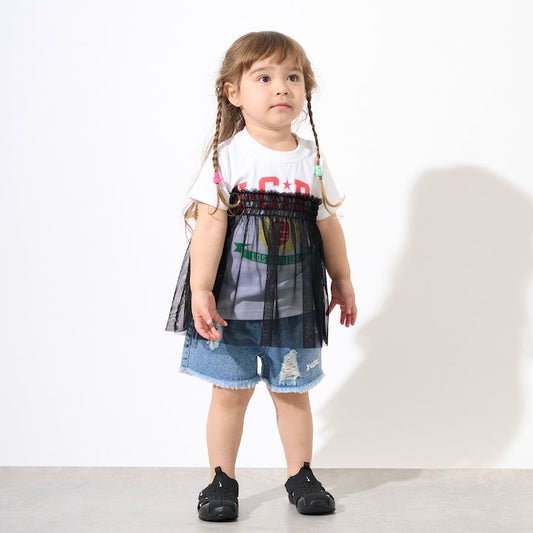 日本童裝 X-girl Stages 防UV LOGO薄紗拼接上衣 90-140cm 女童款 夏季 TOPS