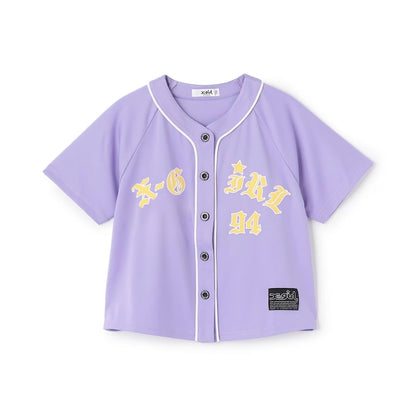 日本童裝 X-girl Stages 貼布LOGO刺繡棒球衫 90-140cm 女童款 夏季 TOPS