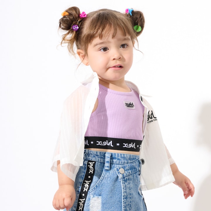 日本童裝 X-girl Stages 透薄襯衫+短款背心套裝 90-140cm 女童款 夏季 TOPS OUTERWEAR