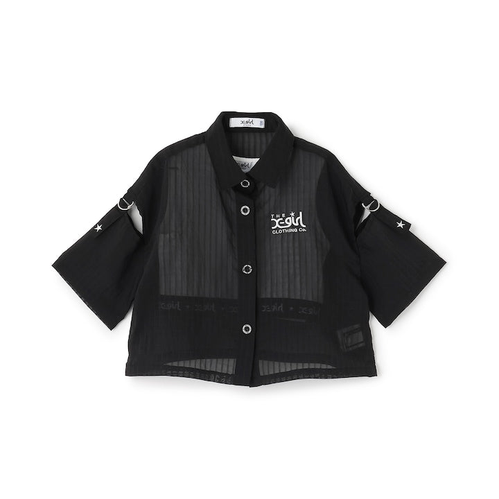 日本童裝 X-girl Stages 透薄襯衫+短款背心套裝 90-140cm 女童款 夏季 TOPS OUTERWEAR