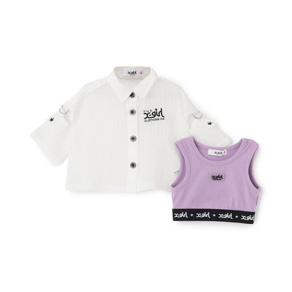 日本童裝 X-girl Stages 透薄襯衫+短款背心套裝 90-140cm 女童款 夏季 TOPS OUTERWEAR