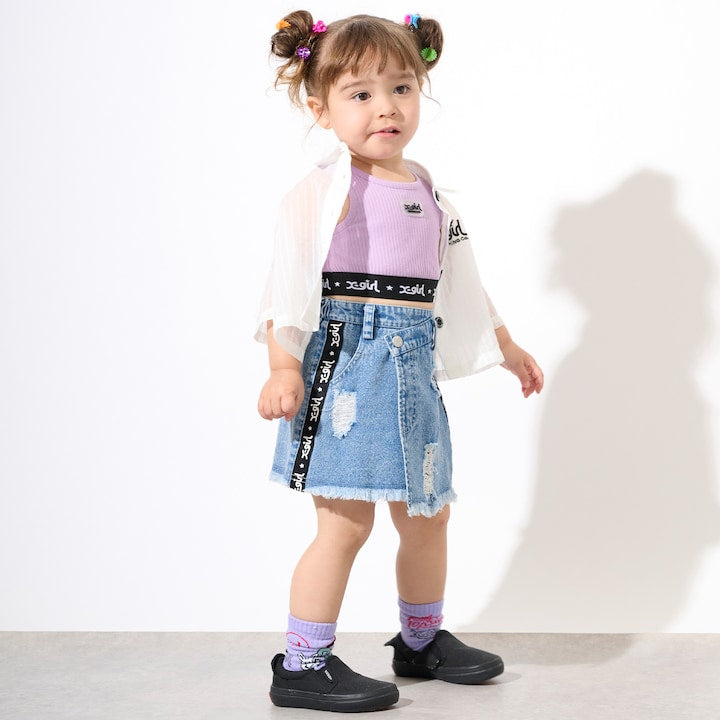 日本童裝 X-girl Stages 透薄襯衫+短款背心套裝 90-140cm 女童款 夏季 TOPS OUTERWEAR