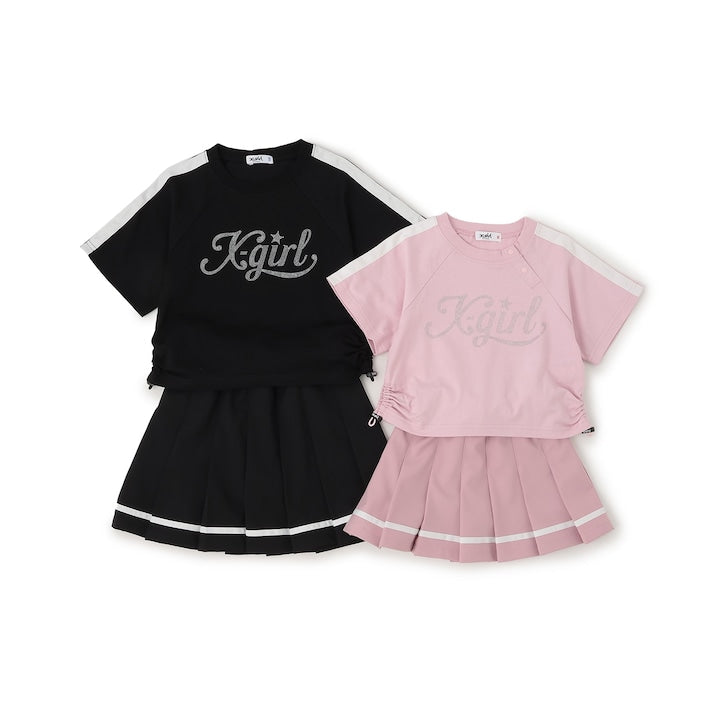 日本童裝 X-girl Stages logo上衣百摺裙套裝 90-140cm 女童款 夏季 TOPS SKIRTS