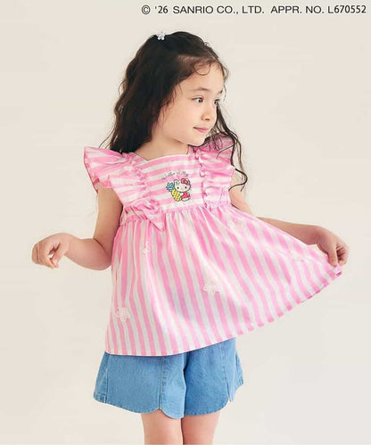 日本童裝 apres les cours x Sanrio 花卉條紋上衣 80-140cm 女童款 夏季 TOPS
