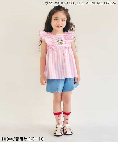 日本童裝 apres les cours x Sanrio 花卉條紋上衣 80-140cm 女童款 夏季 TOPS