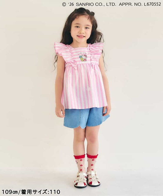 日本童裝 apres les cours x Sanrio 花卉條紋上衣 80-140cm 女童款 夏季 TOPS