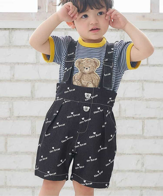 日本童裝 apres les cours x tiny bear 可拆吊帶牛仔褲 80-120cm 男童款 夏季 Jumpsuit PANTS