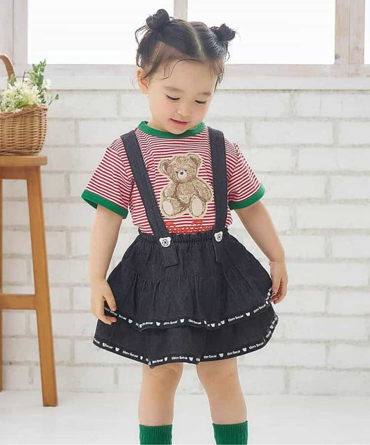 日本童裝 apres les cours x tiny bear 可拆吊帶牛仔裙 80-120cm 女童款 夏季 SKIRTS