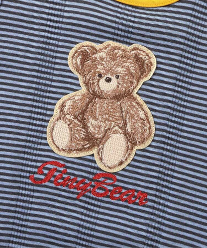 日本童裝 apres les cours x tiny bear 刺繡間條上衣 80-120cm 男童款/女童款 夏季 TOPS
