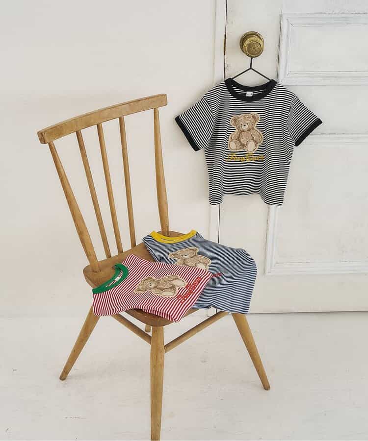 日本童裝 apres les cours x tiny bear 刺繡間條上衣 80-120cm 男童款/女童款 夏季 TOPS