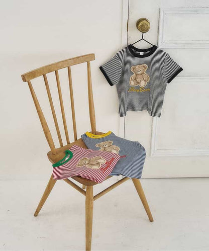 日本童裝 apres les cours x tiny bear 刺繡間條上衣 80-120cm 男童款/女童款 夏季 TOPS