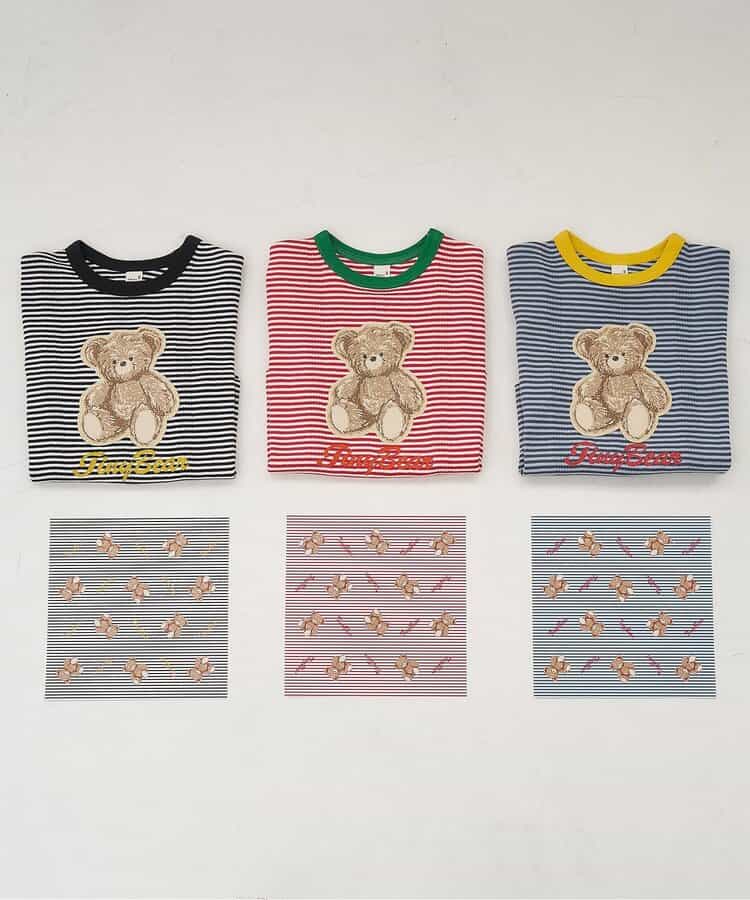 日本童裝 apres les cours x tiny bear 刺繡間條上衣 80-120cm 男童款/女童款 夏季 TOPS