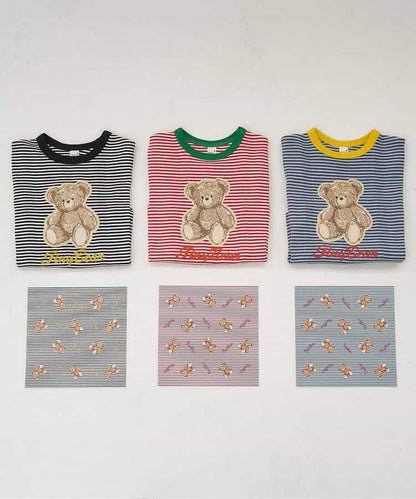 日本童裝 apres les cours x tiny bear 刺繡間條上衣 80-120cm 男童款/女童款 夏季 TOPS