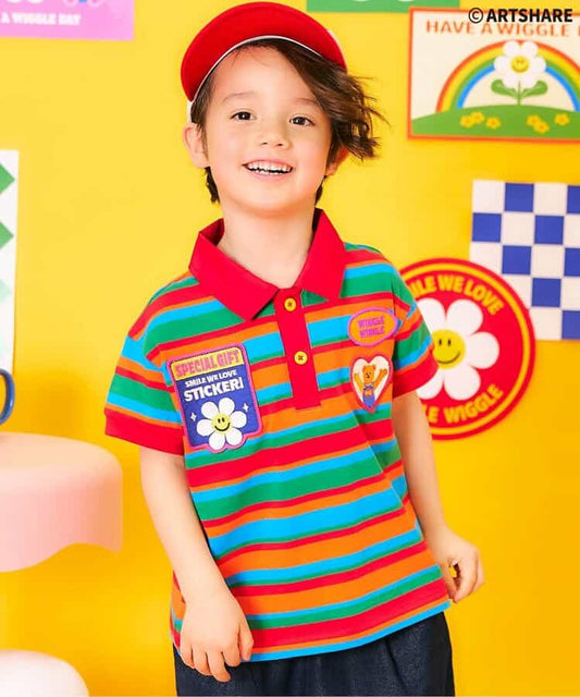 日本童裝 apres les cours x WIGGLE WIGGLE 間條polo衫 80-130cm 男童款 夏季 TOPS