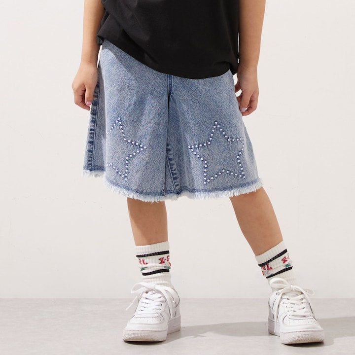 日本童裝 X-girl Stages 星星繡牛仔短褲 110-140cm 女童款 夏季 PANTS