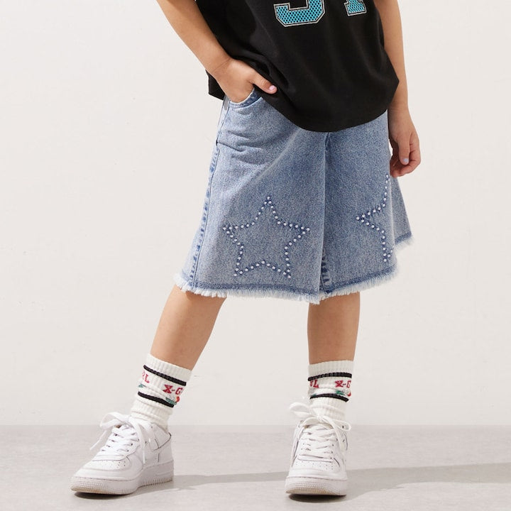 日本童裝 X-girl Stages 星星繡牛仔短褲 110-140cm 女童款 夏季 PANTS