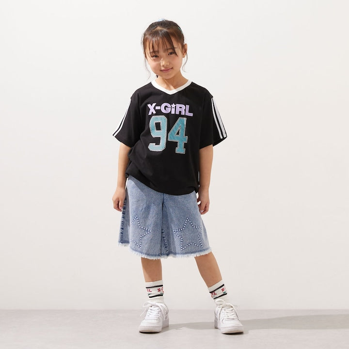 日本童裝 X-girl Stages 星星繡牛仔短褲 110-140cm 女童款 夏季 PANTS