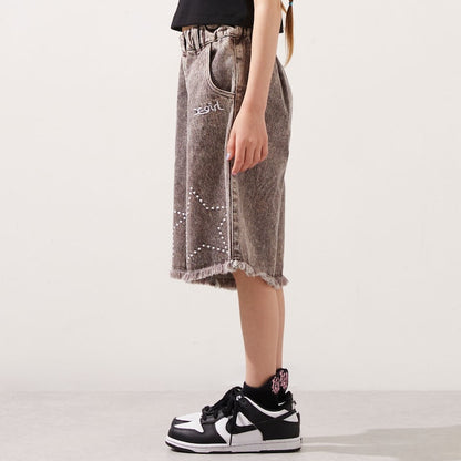 日本童裝 X-girl Stages 星星繡牛仔短褲 110-140cm 女童款 夏季 PANTS