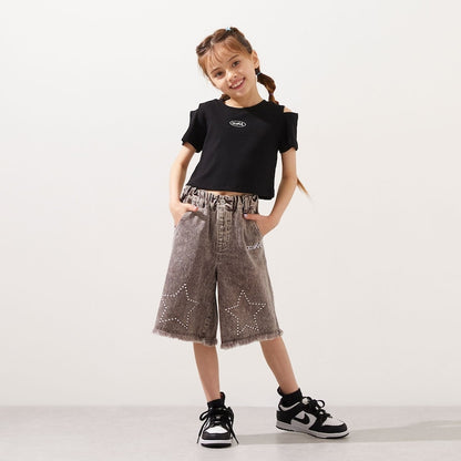 日本童裝 X-girl Stages 星星繡牛仔短褲 110-140cm 女童款 夏季 PANTS