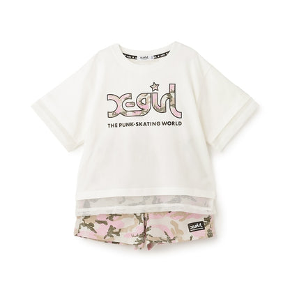 日本童裝 X-girl Stages 防UV 接觸冷感 網眼拼接上衣短褲套裝 80-140cm 女童款 夏季 TOPS PANTS