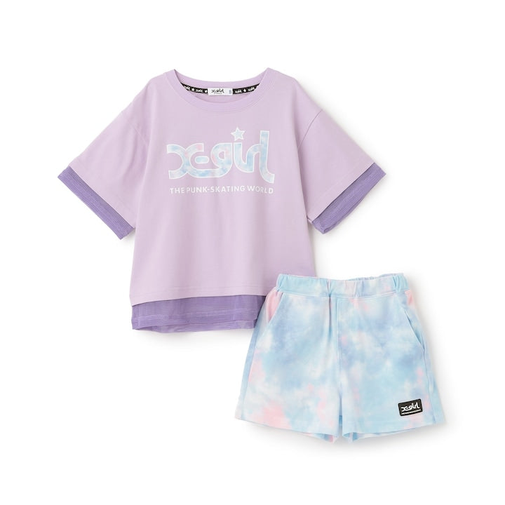 日本童裝 X-girl Stages 防UV 接觸冷感 網眼拼接上衣短褲套裝 80-140cm 女童款 夏季 TOPS PANTS