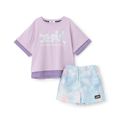日本童裝 X-girl Stages 防UV 接觸冷感 網眼拼接上衣短褲套裝 80-140cm 女童款 夏季 TOPS PANTS
