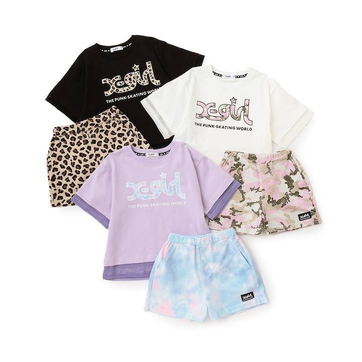 日本童裝 X-girl Stages 防UV 接觸冷感 網眼拼接上衣短褲套裝 80-140cm 女童款 夏季 TOPS PANTS