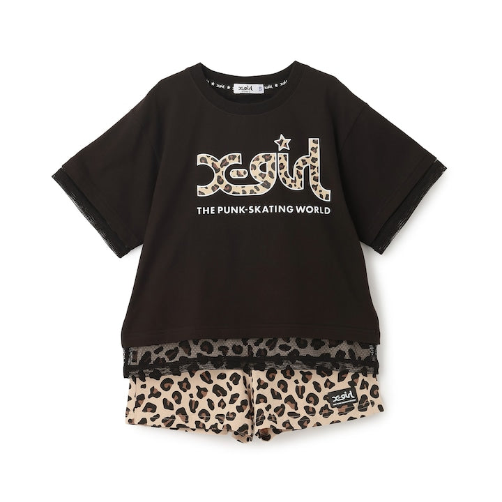 日本童裝 X-girl Stages 防UV 接觸冷感 網眼拼接上衣短褲套裝 80-140cm 女童款 夏季 TOPS PANTS