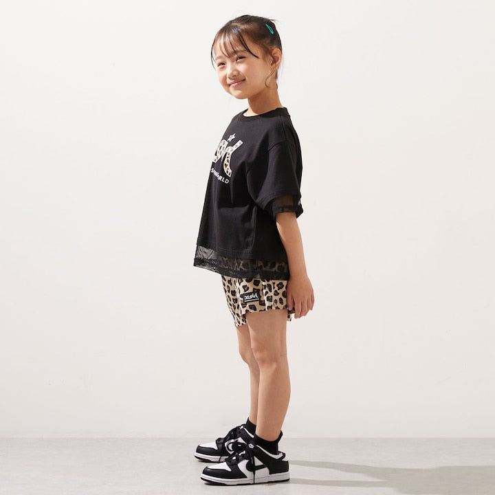 日本童裝 X-girl Stages 防UV 接觸冷感 網眼拼接上衣短褲套裝 80-140cm 女童款 夏季 TOPS PANTS