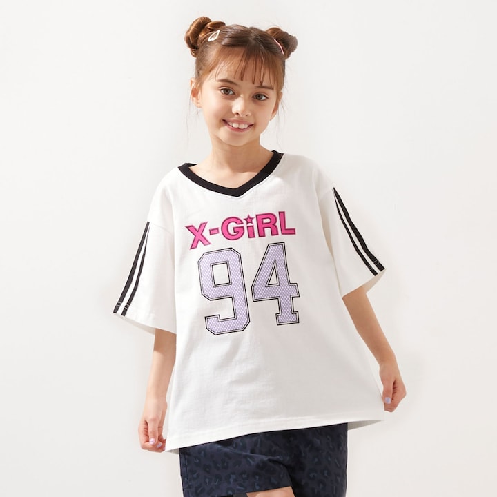 日本童裝 X-girl Stages 防UV V領短袖上衣 90-140cm 女童款 夏季 TOPS