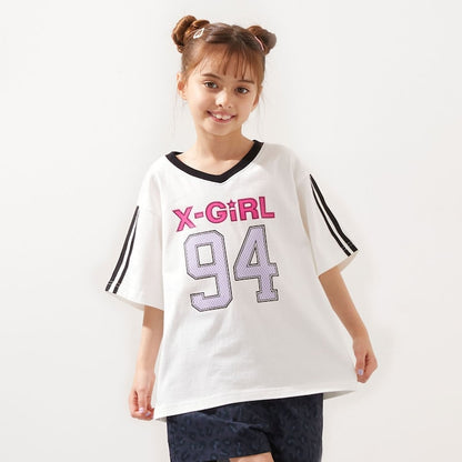 日本童裝 X-girl Stages 防UV V領短袖上衣 90-140cm 女童款 夏季 TOPS