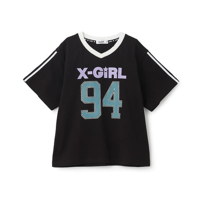 日本童裝 X-girl Stages 防UV V領短袖上衣 90-140cm 女童款 夏季 TOPS