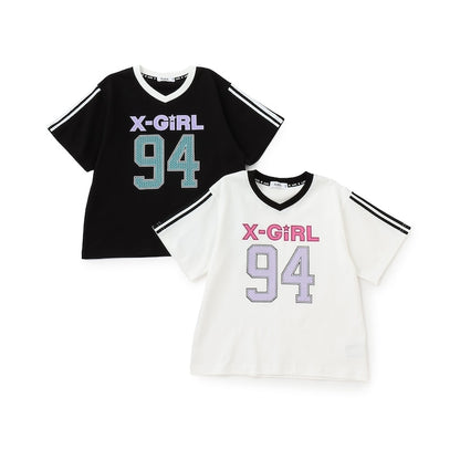 日本童裝 X-girl Stages 防UV V領短袖上衣 90-140cm 女童款 夏季 TOPS