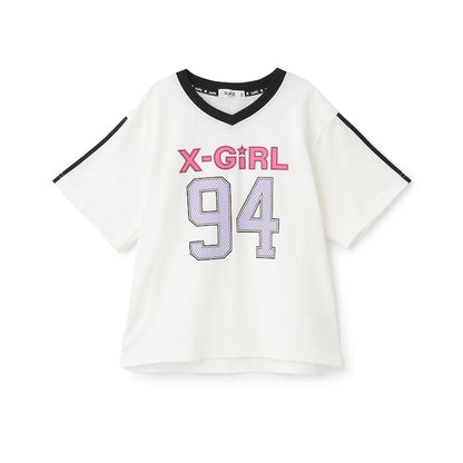 日本童裝 X-girl Stages 防UV V領短袖上衣 90-140cm 女童款 夏季 TOPS
