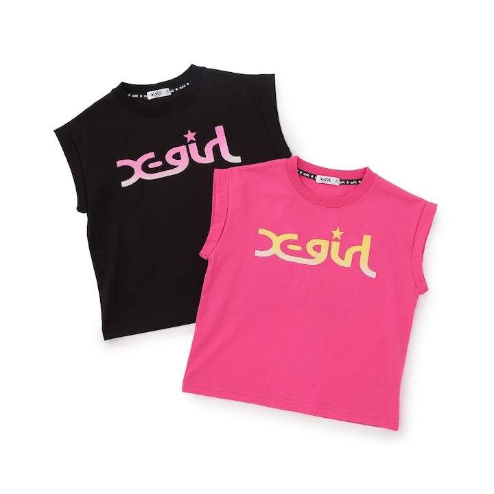 日本童裝 X-girl Stages 防UV 接觸冷感 珠子漸變LOGO印花無袖上衣 100-140cm 女童款 夏季 TOPS