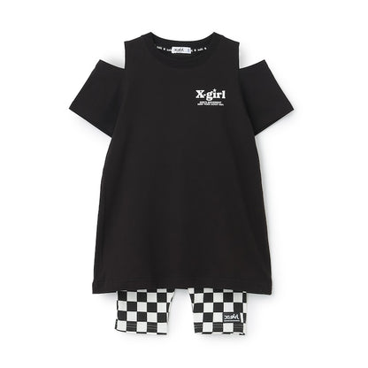 日本童裝 X-girl Stages 防UV 接觸冷感 LOGO露肩連身裙+5分長緊身褲套裝 90-140cm 女童款 夏季 TOPS PANTS