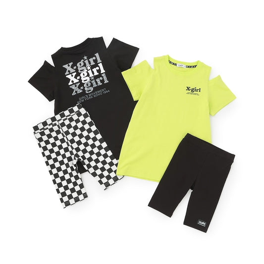 日本童裝 X-girl Stages 防UV 接觸冷感 LOGO露肩連身裙+5分長緊身褲套裝 90-140cm 女童款 夏季 TOPS PANTS