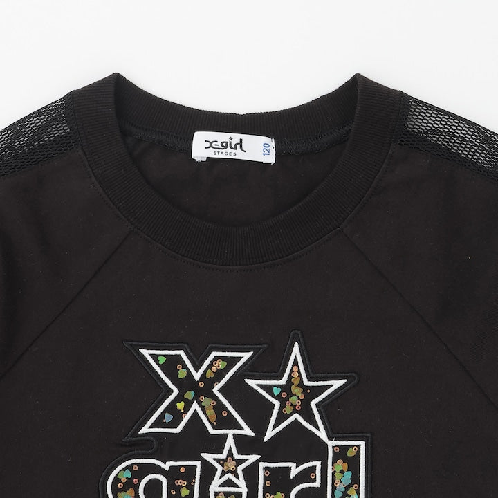 日本童裝 X-girl Stages 防UV 接觸冷感 網眼亮片短款上衣 90-140cm 女童款 夏季 TOPS