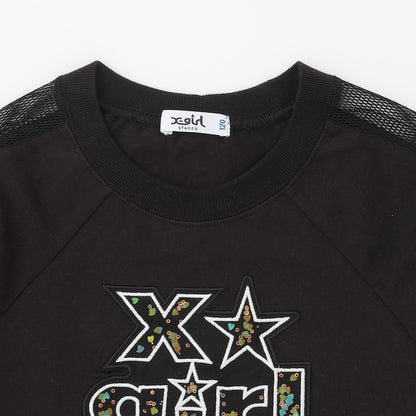 日本童裝 X-girl Stages 防UV 接觸冷感 網眼亮片短款上衣 90-140cm 女童款 夏季 TOPS