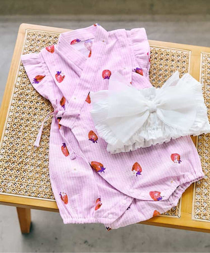 日本童裝 apres les cours 日本甚平 日本和服 70-80cm 女童款 初生嬰兒 夏季 Jumpsuit 日本夏祭慶典特輯