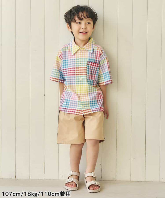 日本童裝 apres les cours 格仔條紋襯衫 80-130cm 男童款 夏季 TOPS
