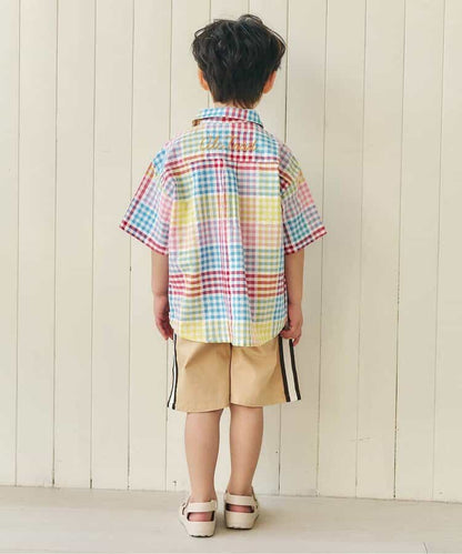 日本童裝 apres les cours 格仔條紋襯衫 80-130cm 男童款 夏季 TOPS